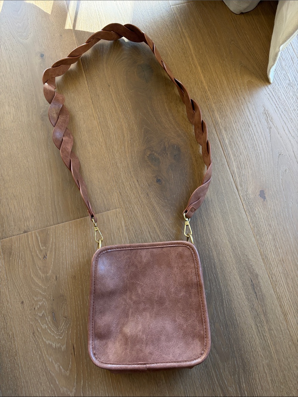 Anthropologie Bette Braided-Strap Square Crossbody in Warm pink
